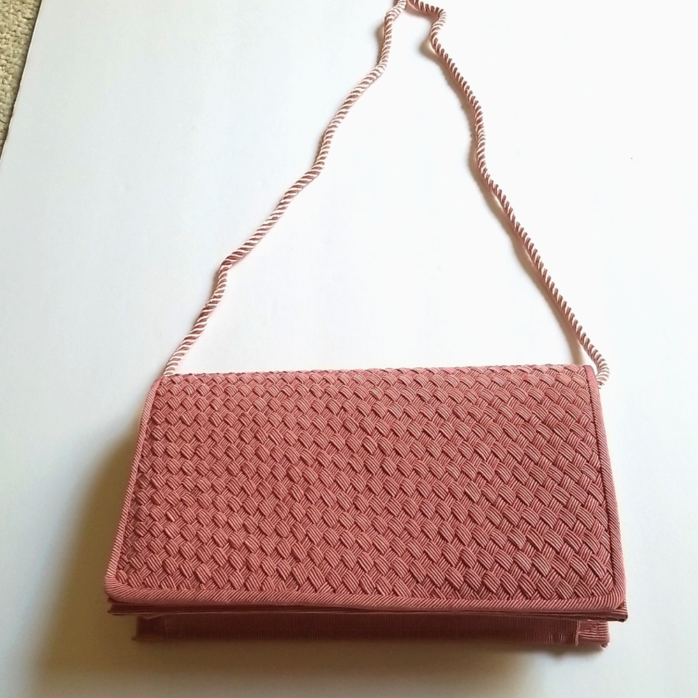 Bloomingdales Vintage Pink Fabric Clutch with Shoulder Strap